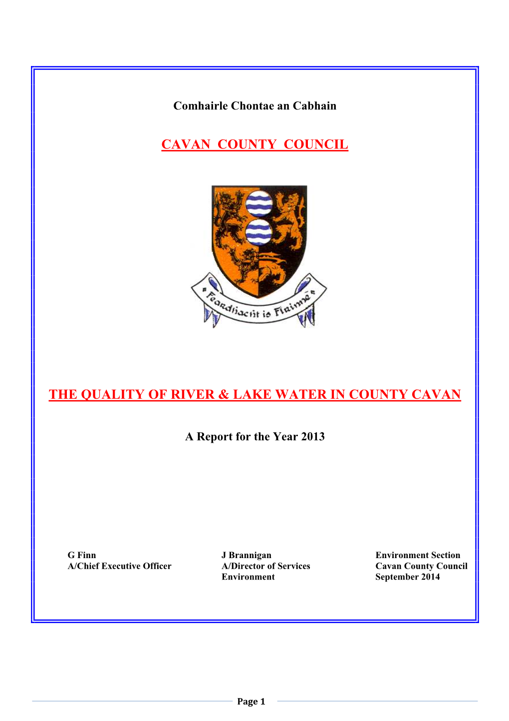 Quality Report of River and Lake Water in County Cavan