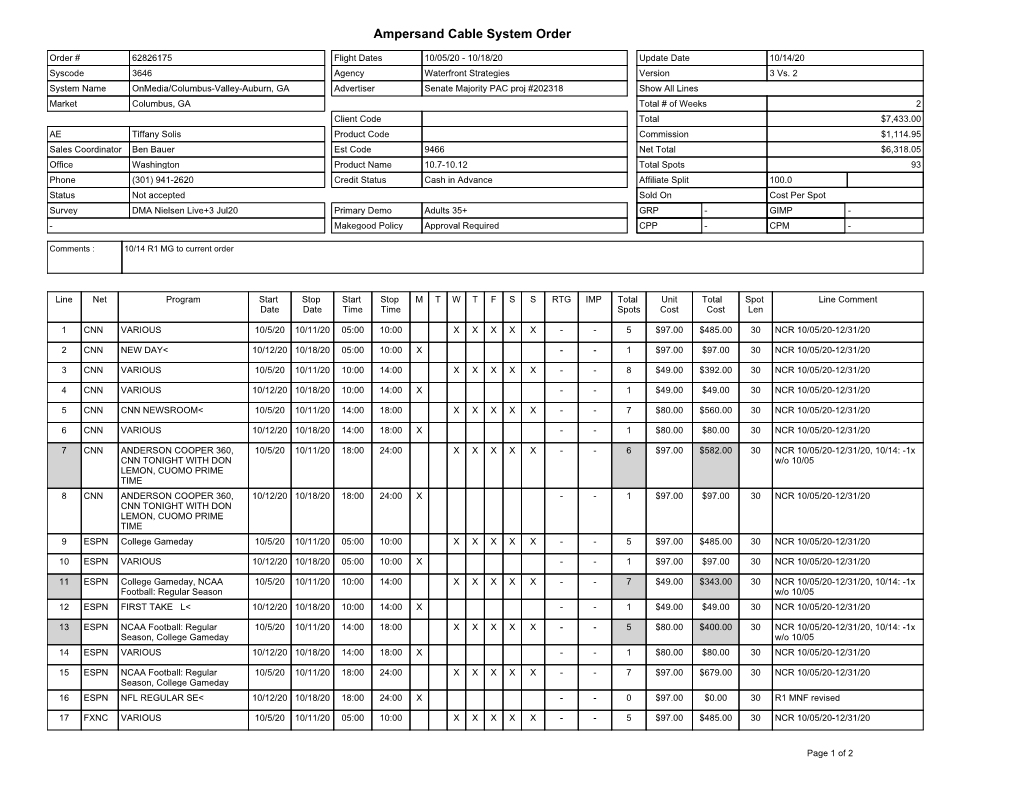 Ampersand Cable System Order