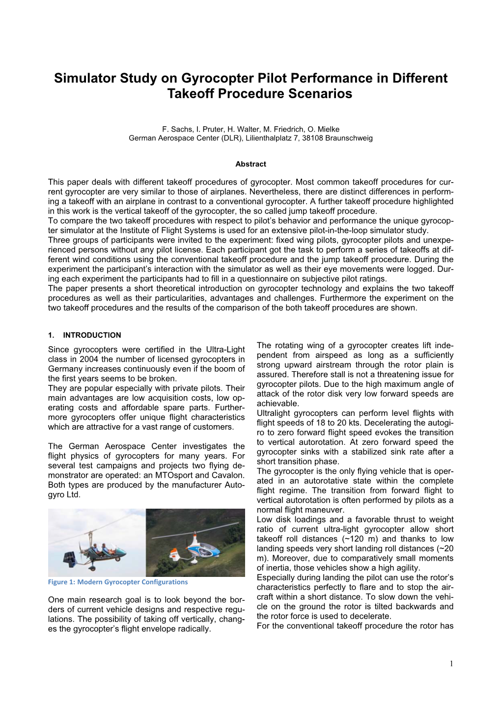 Simulator Study on Gyrocopter Pilot Performance in Different Takeoff Procedure Scenarios