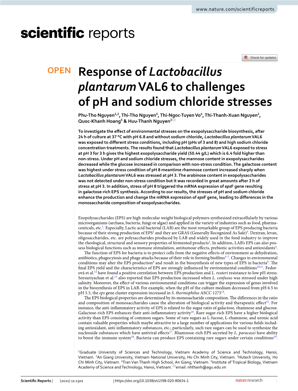 Response of Lactobacillus Plantarum VAL6 to Challenges of Ph And