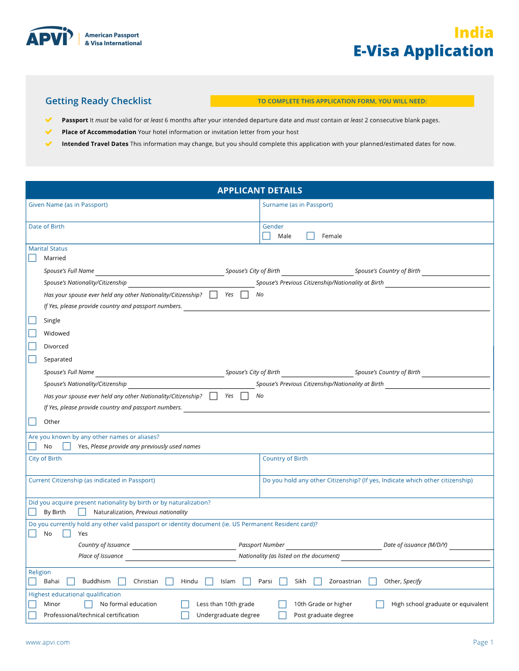 India E-Visa Application