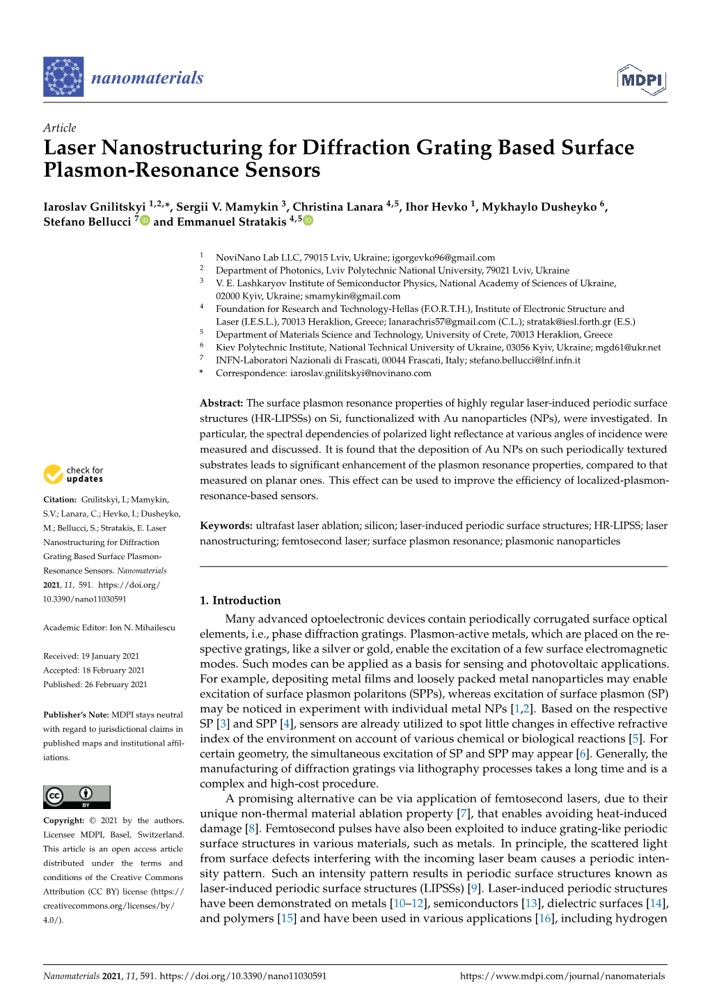 Laser Nanostructuring for Diffraction Grating Based Surface Plasmon-Resonance Sensors