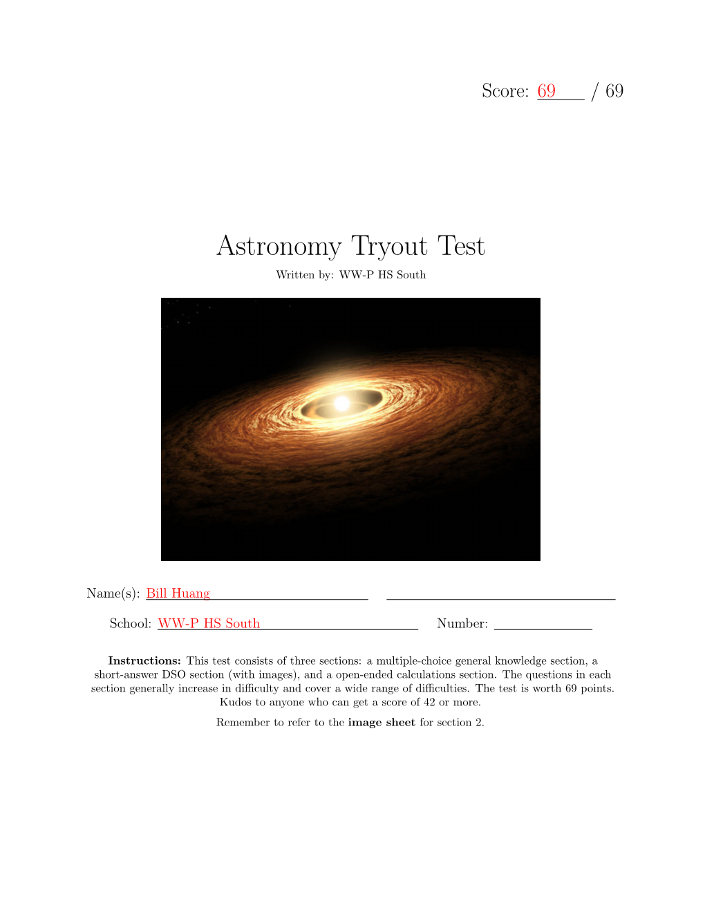 Astronomy Tryout Test Written By: WW-P HS South