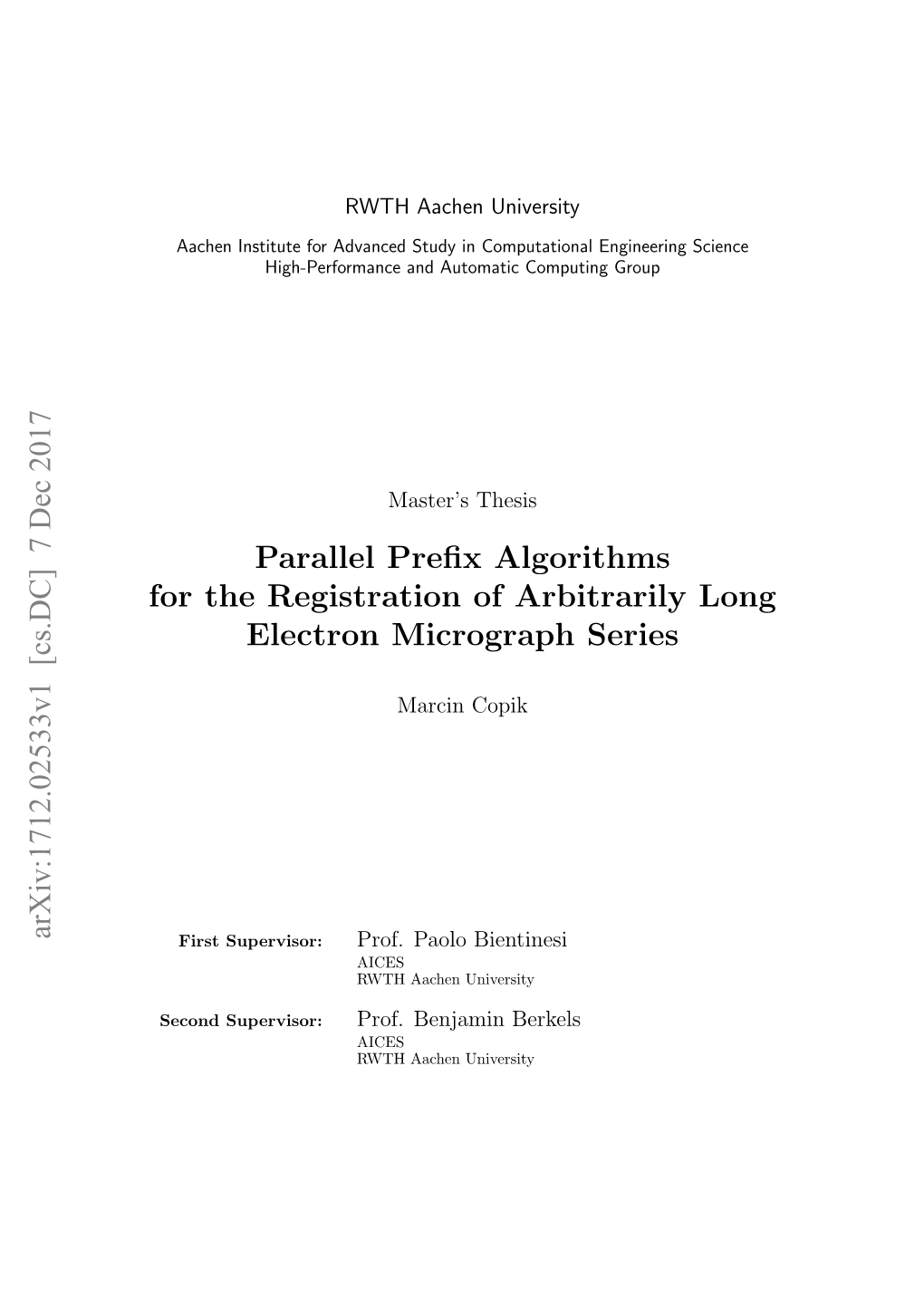 Parallel Prefix Algorithms for the Registration of Arbitrarily