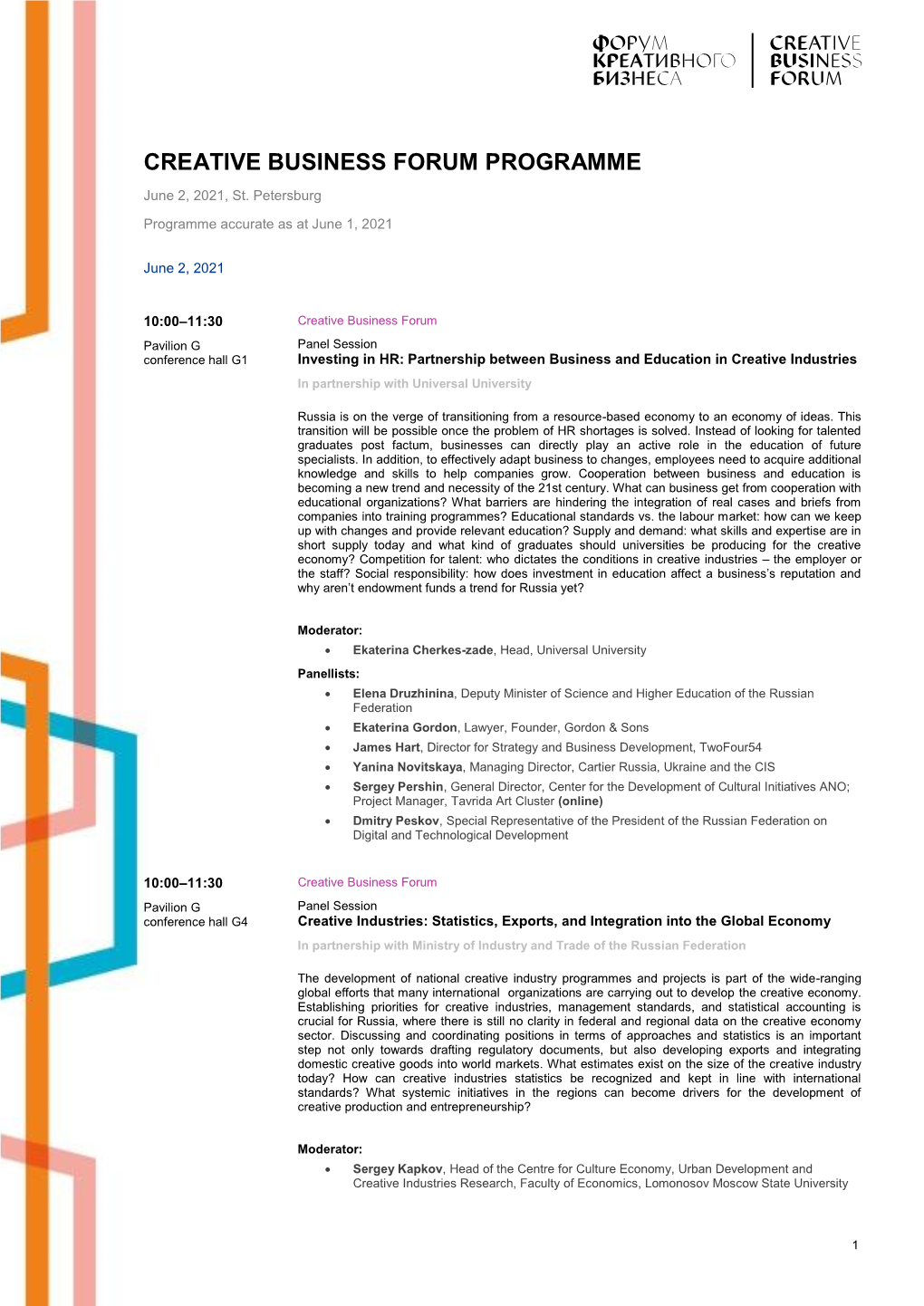 Creative Business Forum Programme