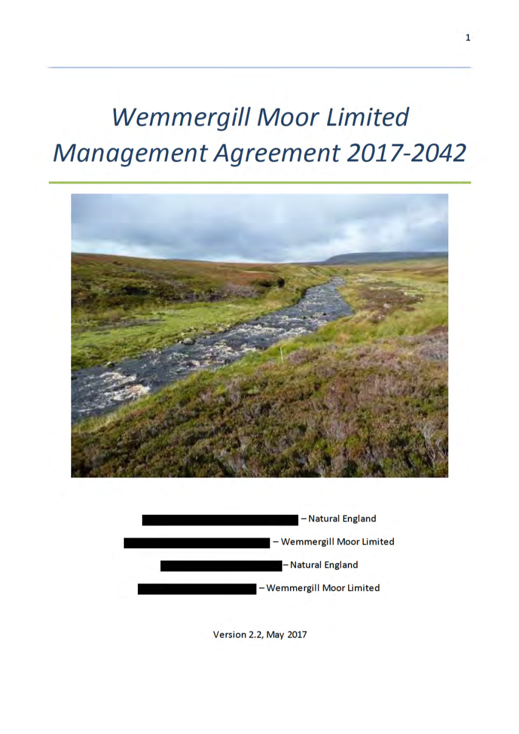 Wemmergill Moor Limited Management Agreement 2017-2042