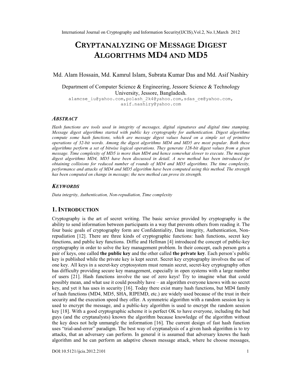 Cryptanalyzing of Message Digest Algorithms Md4 and Md5