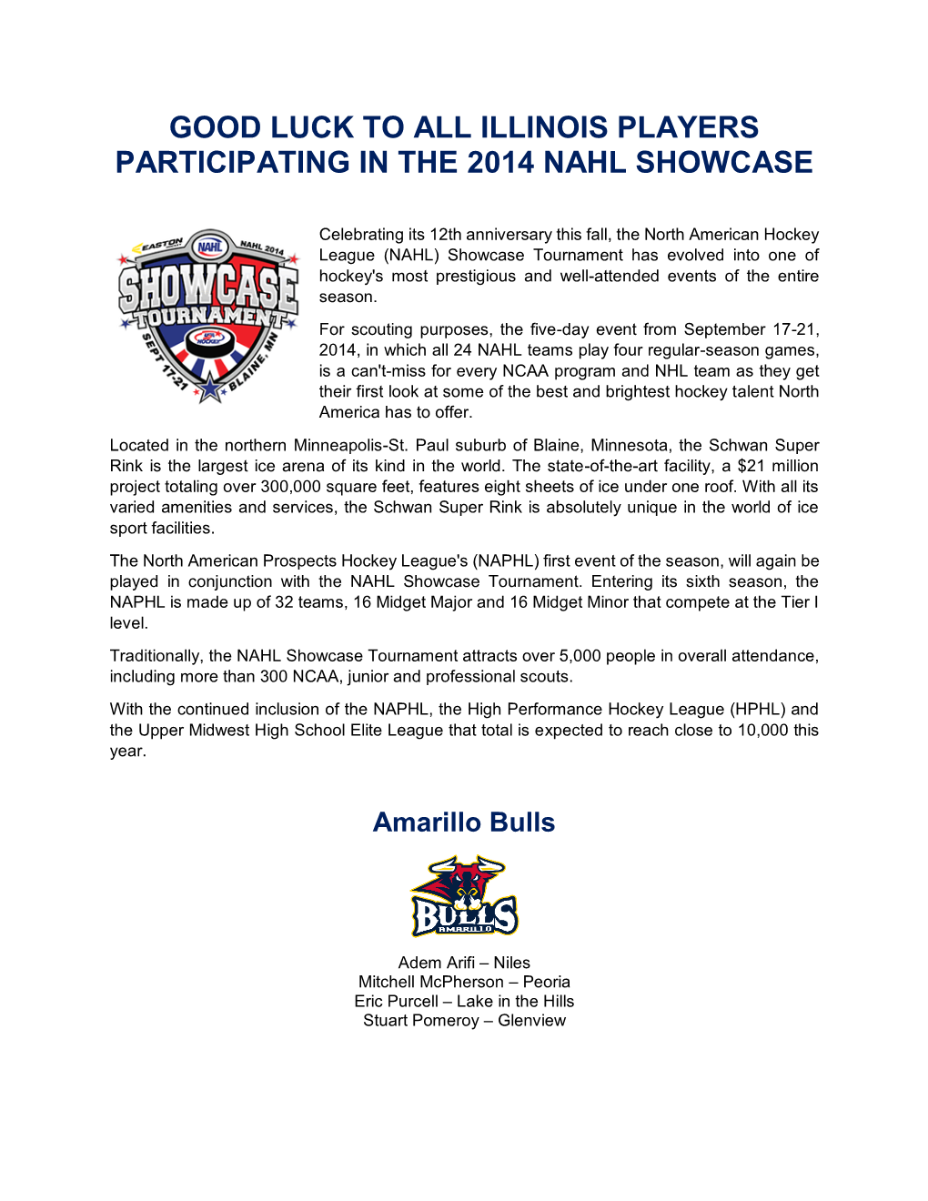 Good Luck to All Illinois Players Participating in the 2014 Nahl Showcase