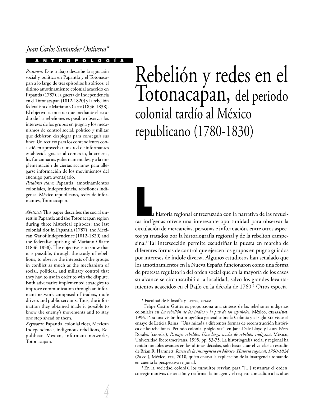 Rebelión Y Redes En El Totonacapan, Del Periodo