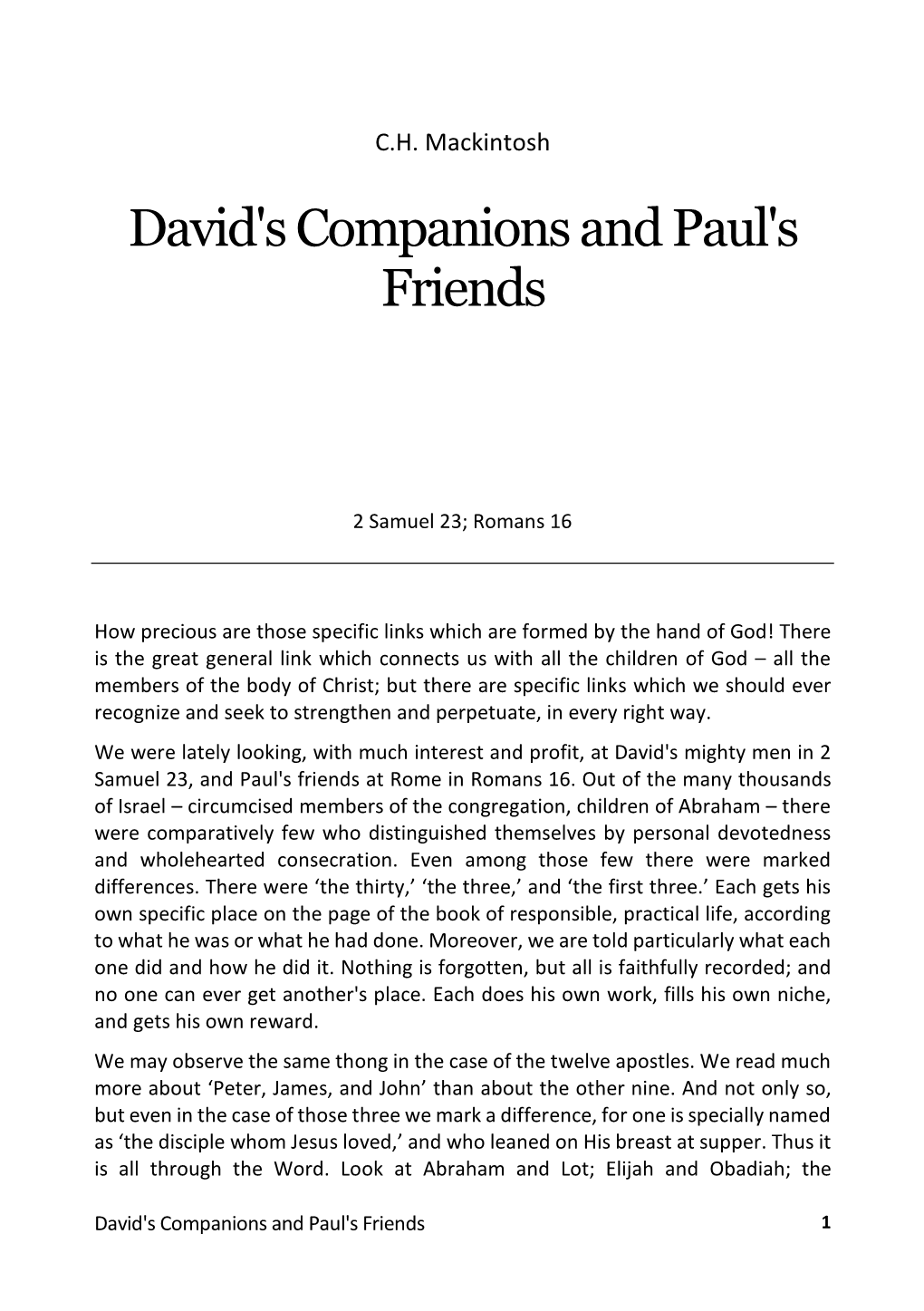 David's Companions and Paul's Friends