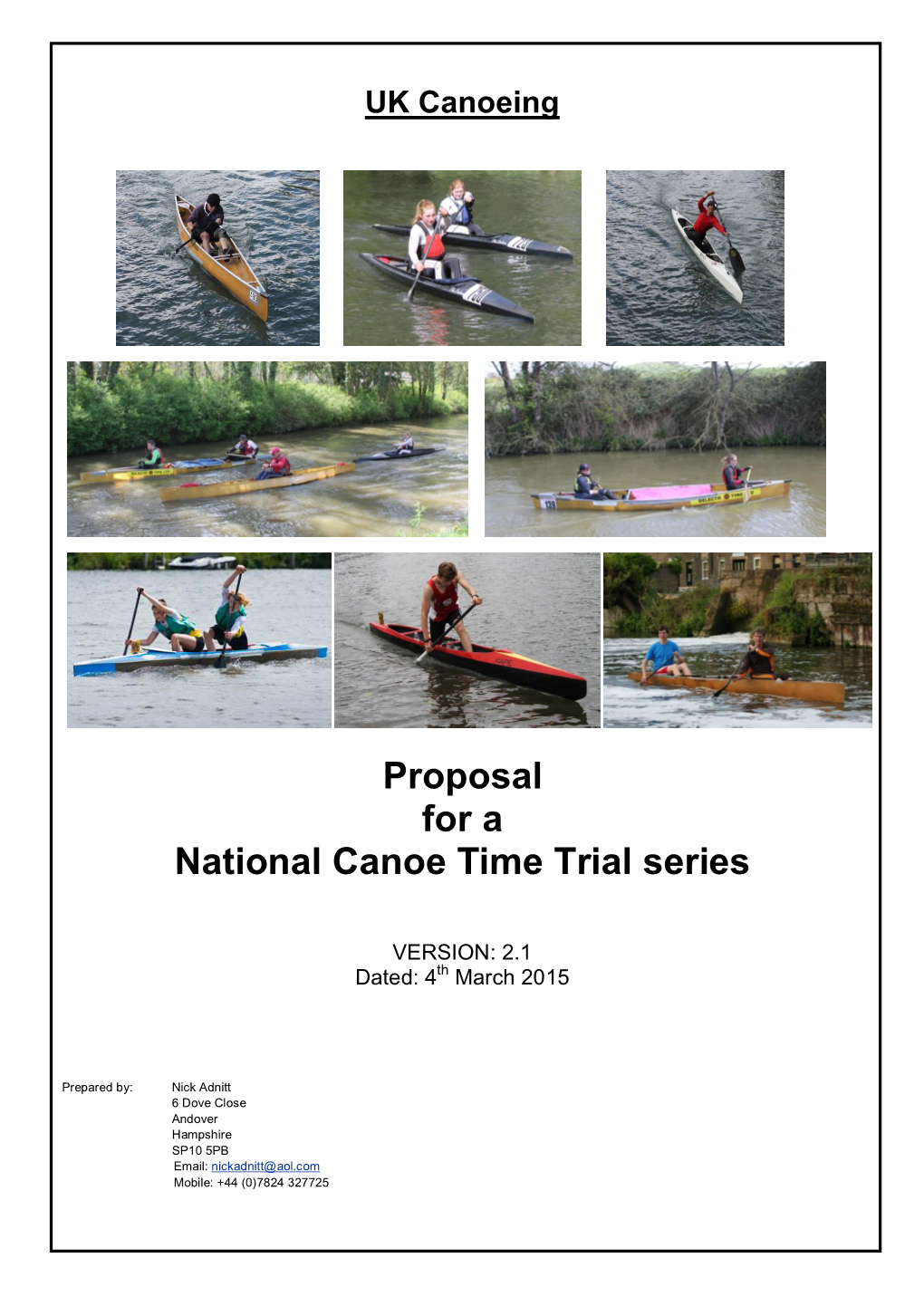 Proposal for a National Canoe Time Trial Series