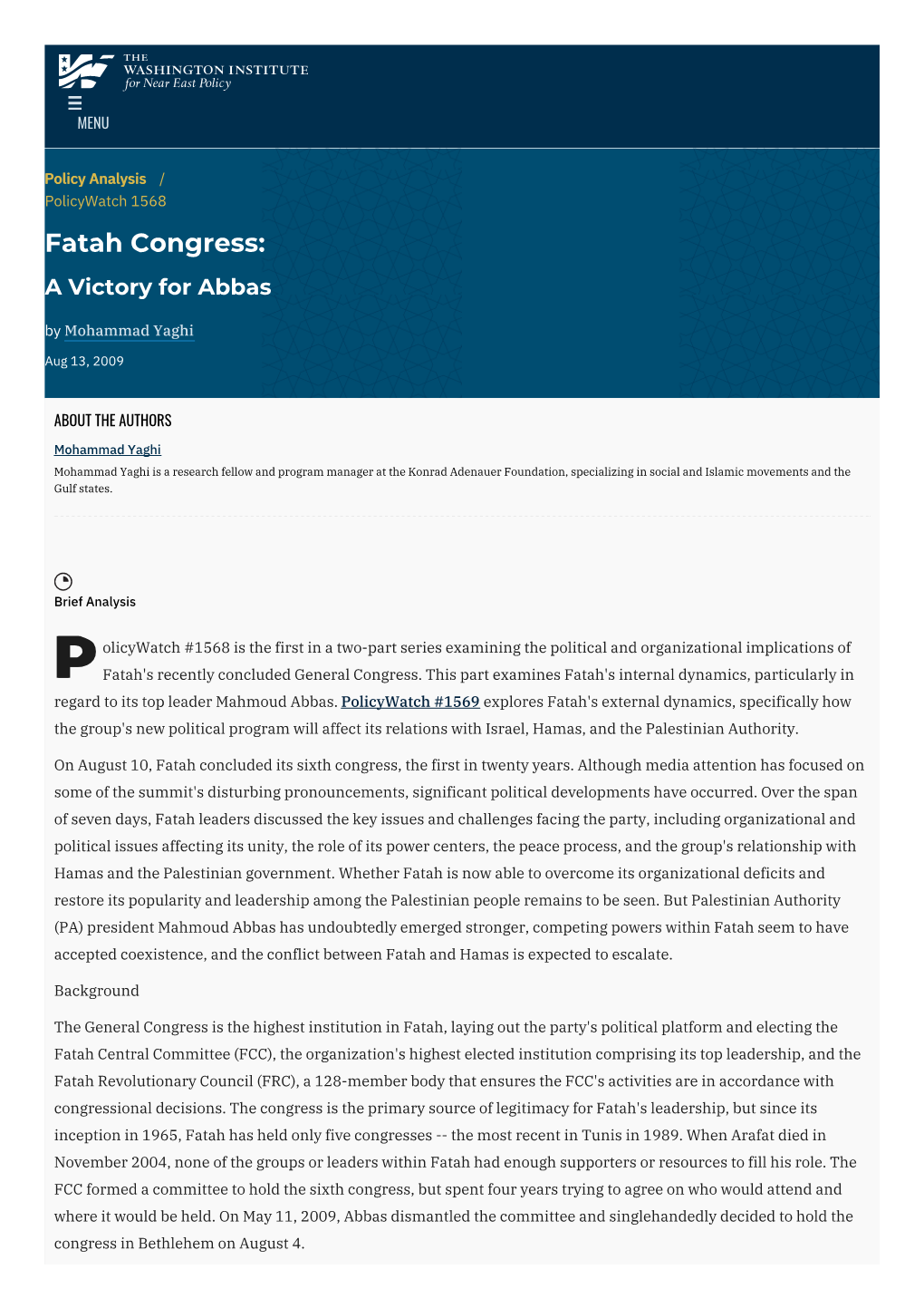 Fatah Congress: a Victory for Abbas | the Washington Institute