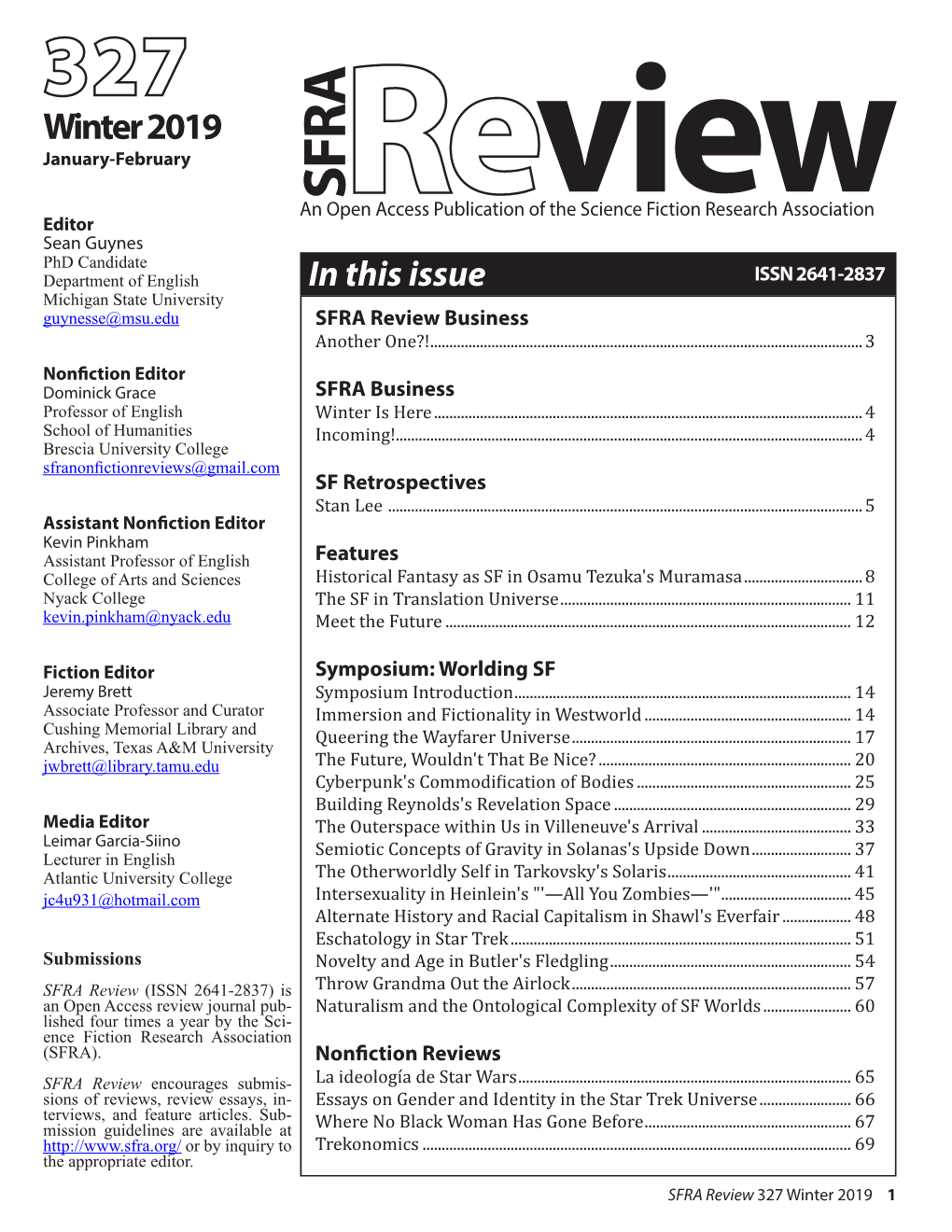 Sfrareview in This Issue 327 Winter 2019