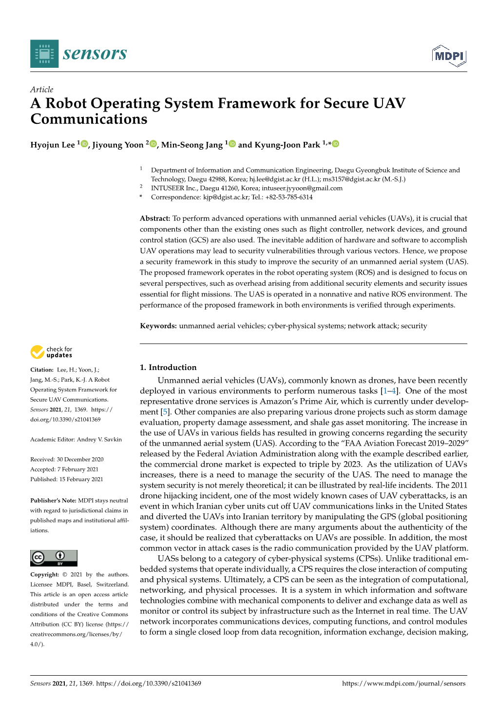 A Robot Operating System Framework for Secure UAV Communications