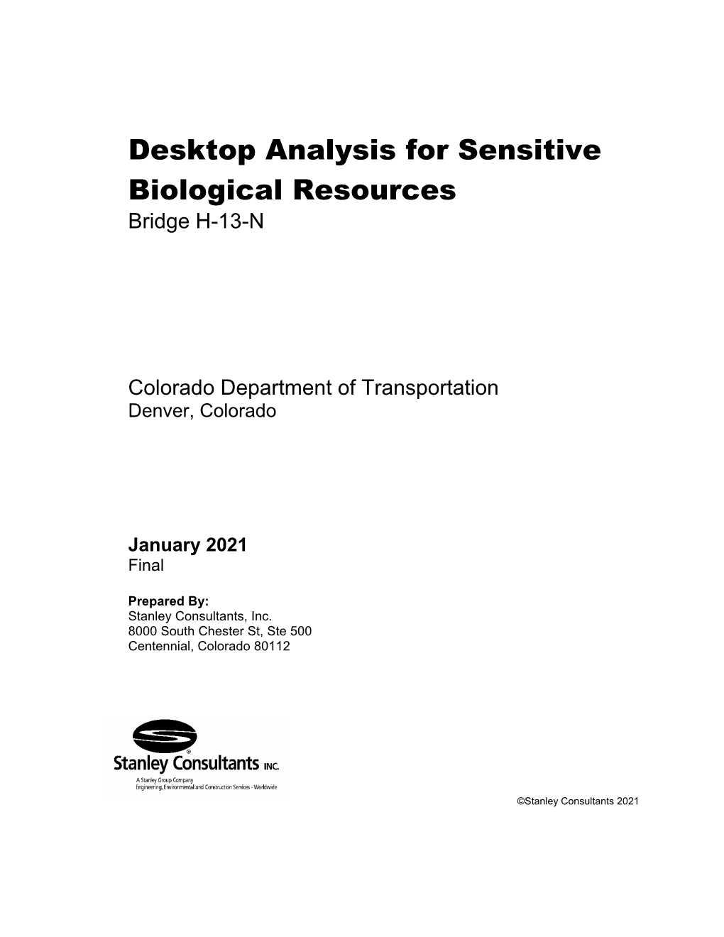 Desktop Analysis for Sensitive Biological Resources Bridge H-13-N