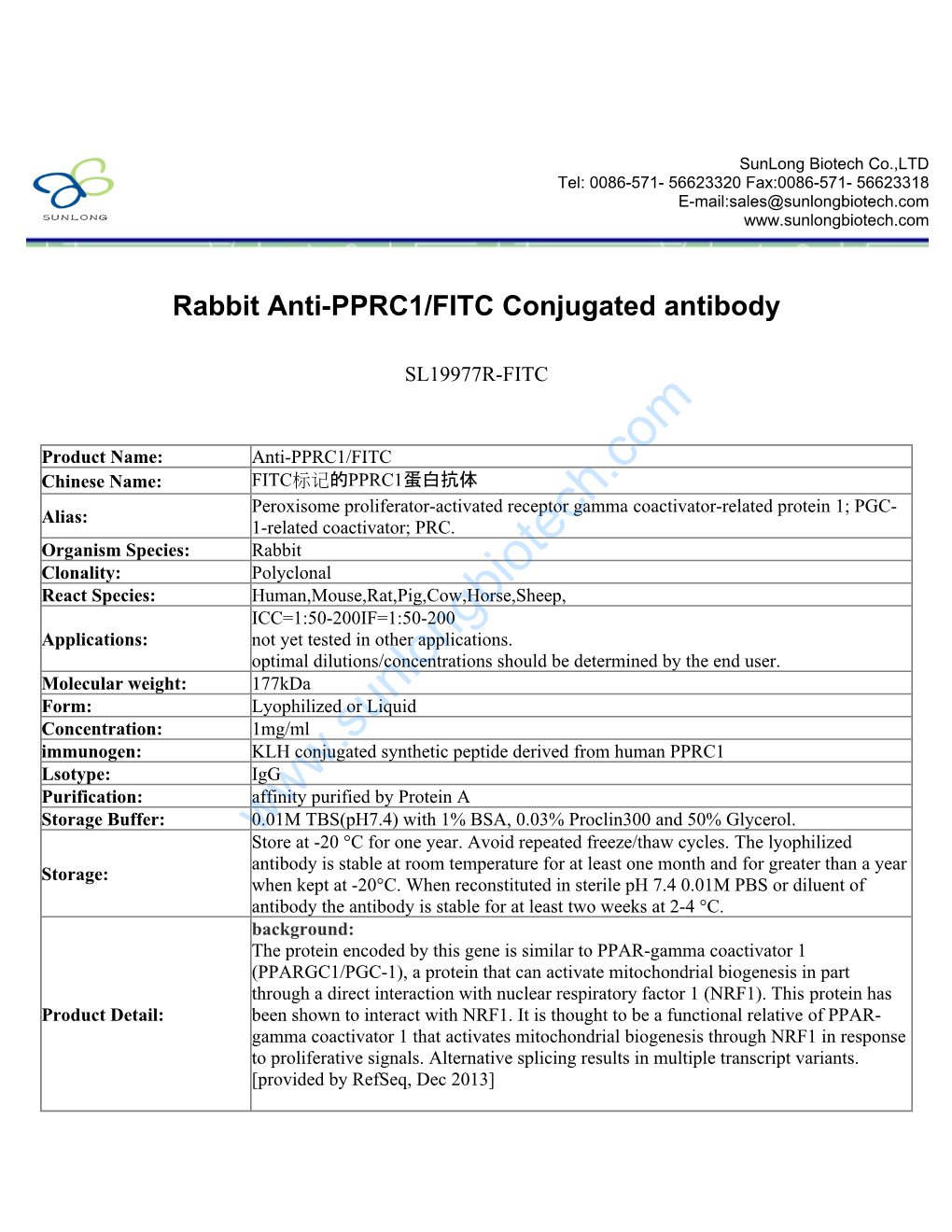 Rabbit Anti-PPRC1/FITC Conjugated Antibody