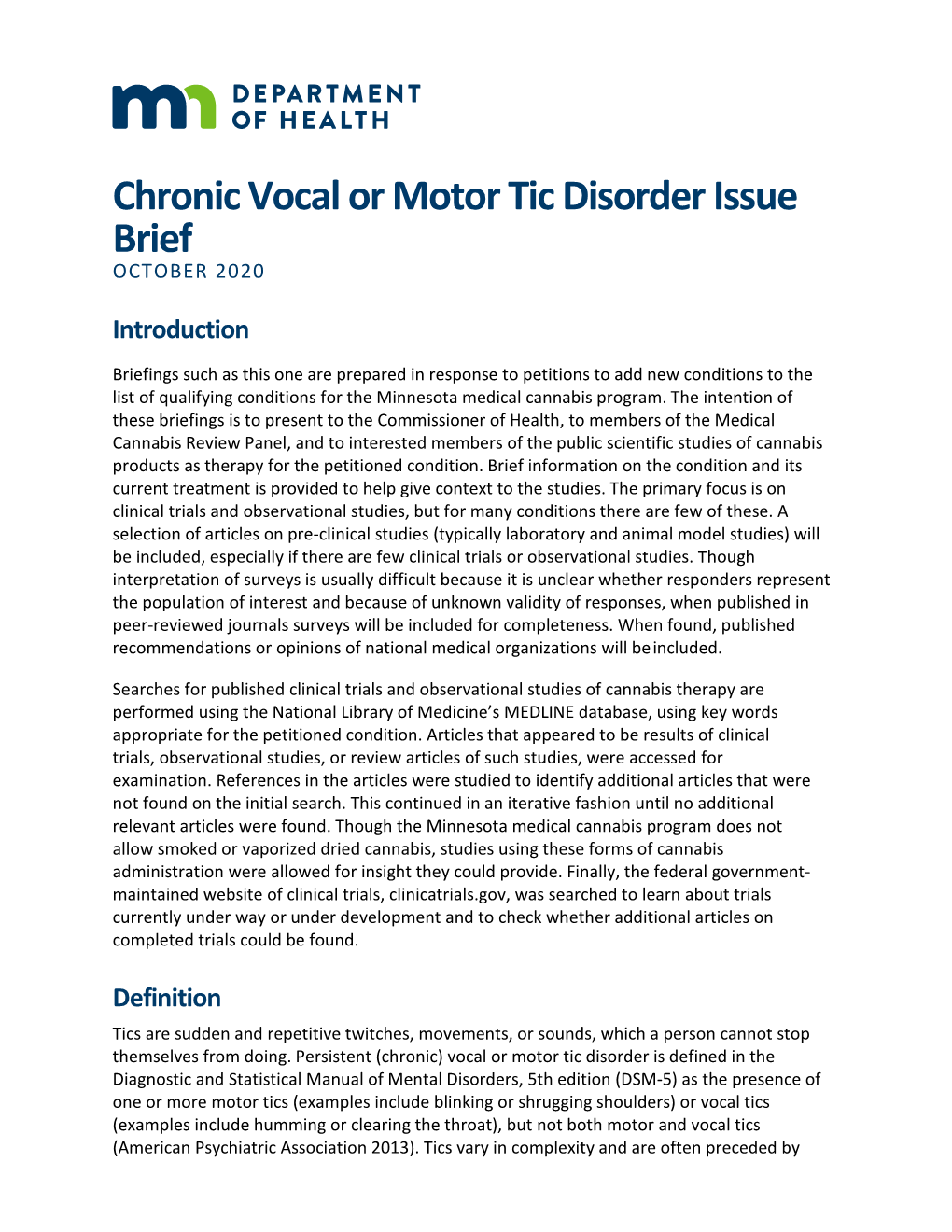 Chronic Vocal Or Motor Tic Disorder Brief