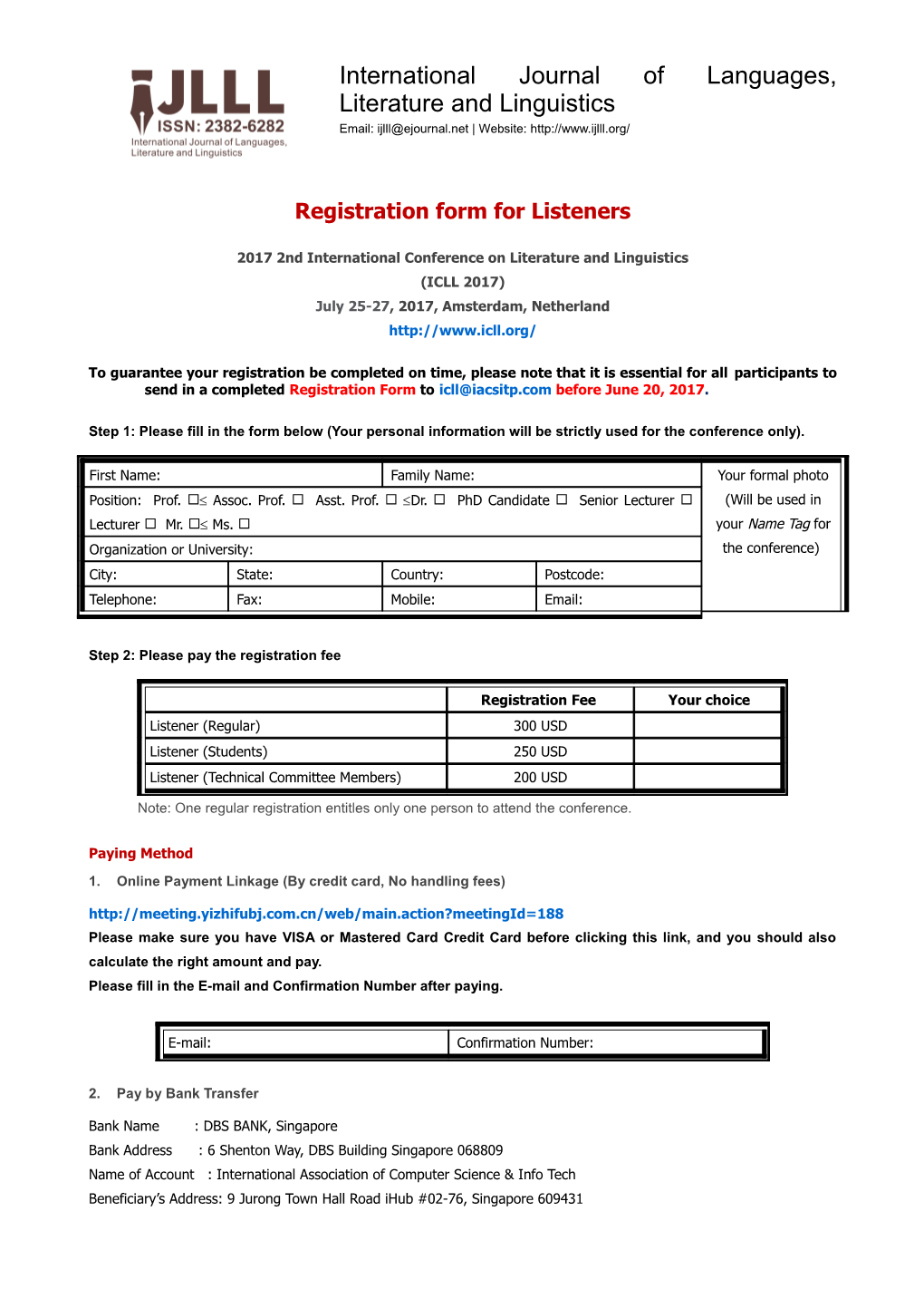 Registration Form for Listeners