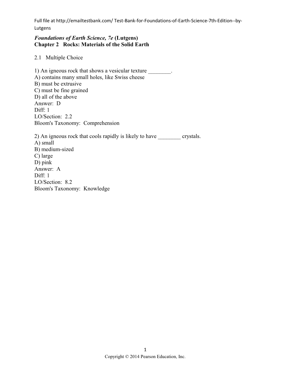 Foundations of Earth Science, 7E (Lutgens)