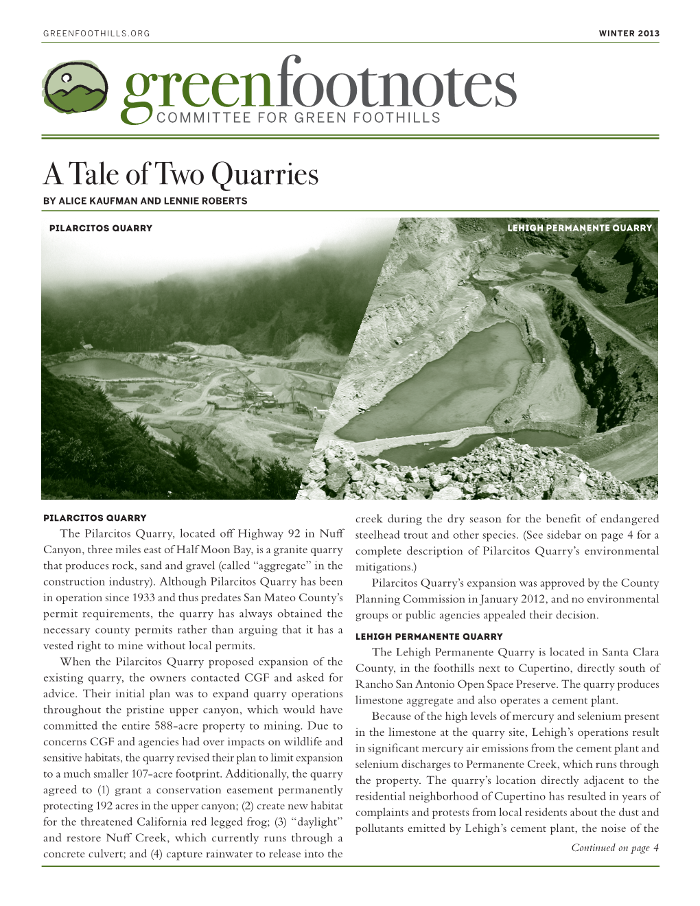 A Tale of Two Quarries by ALICE KAUFMAN and LENNIE ROBERTS