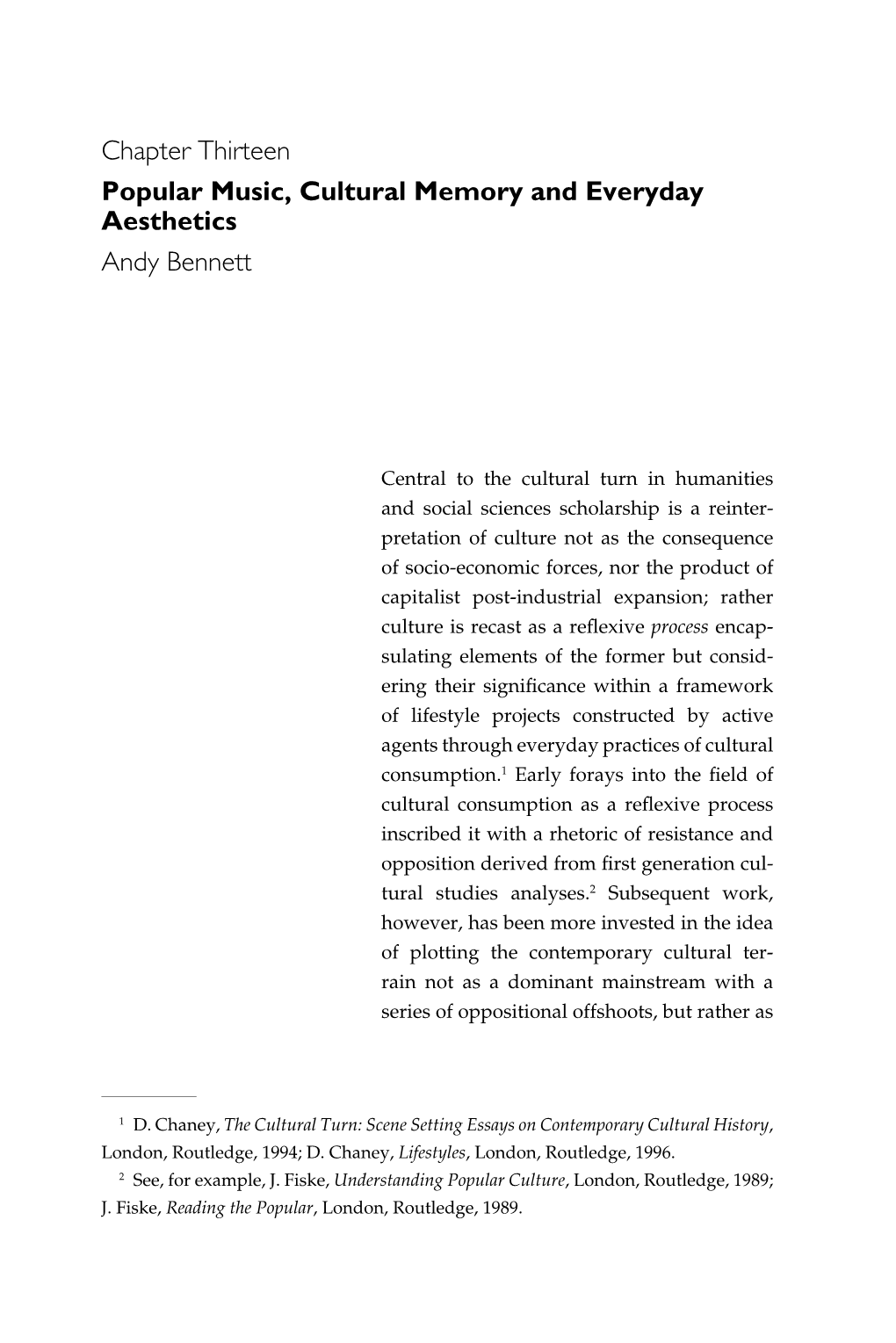 Chapter Thirteen Popular Music, Cultural Memory and Everyday Aesthetics Andy Bennett