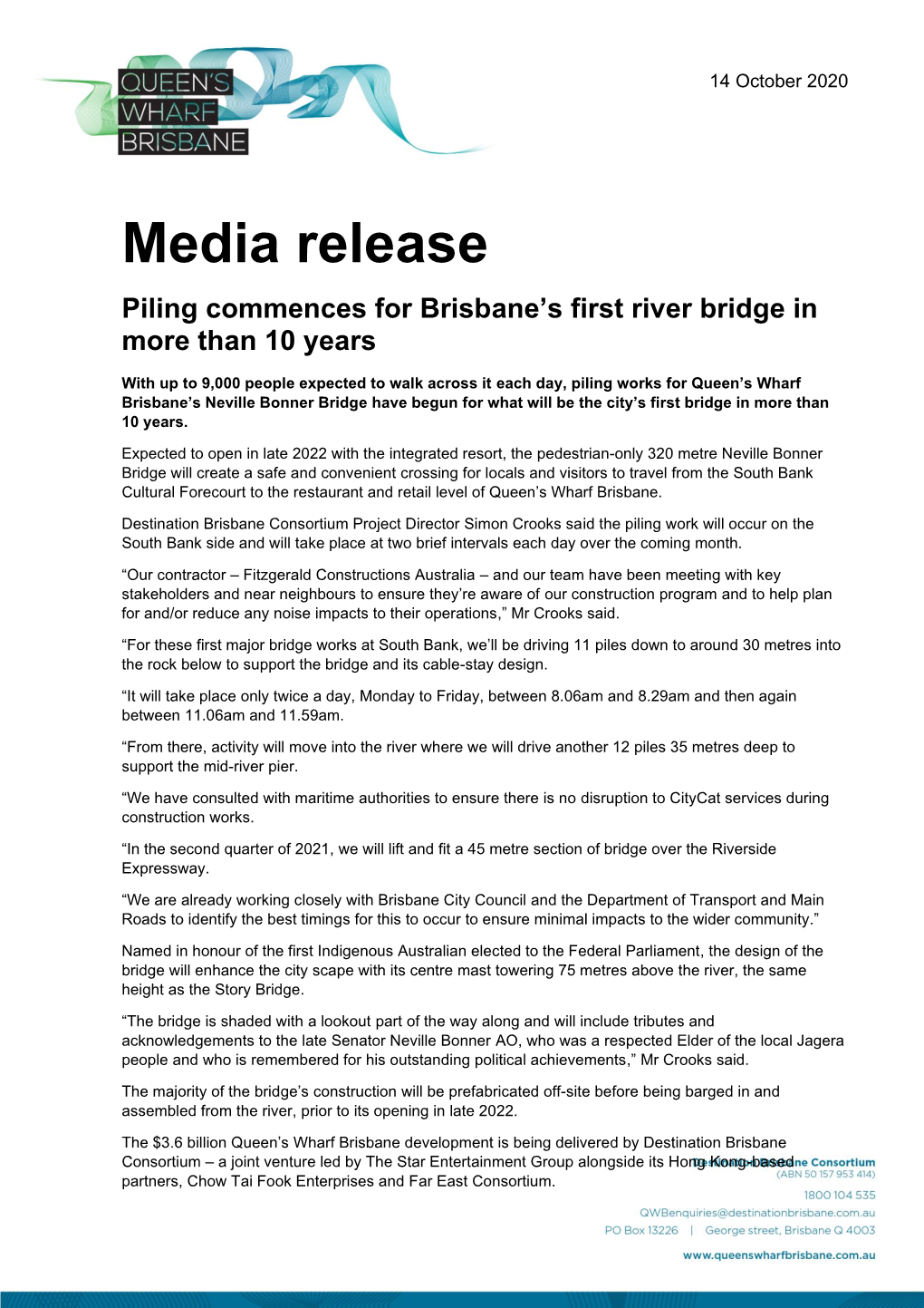 Piling Commences for Brisbane's First River Bridge In