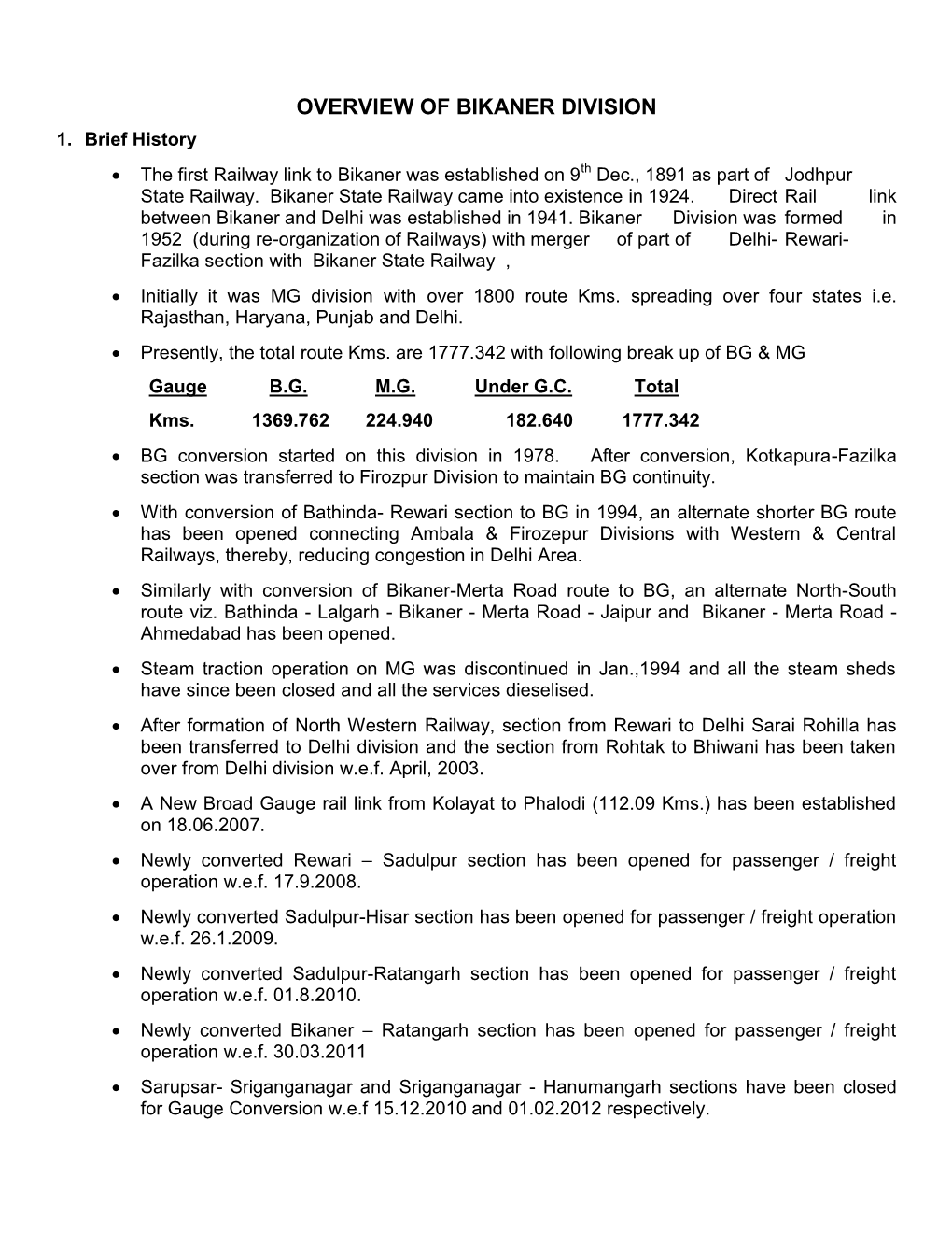 Overview of Bikaner Division 1