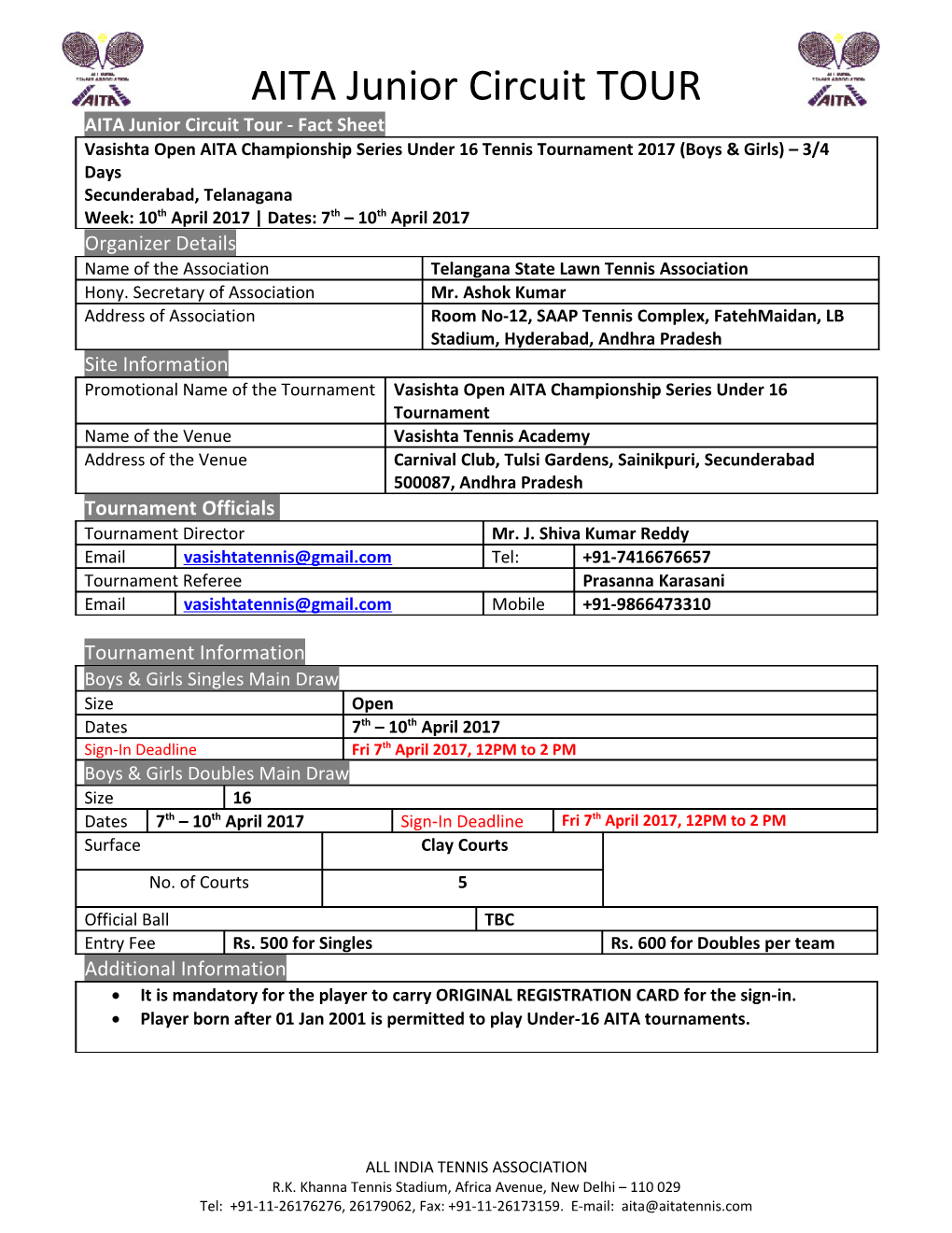 AITA Junior Circuit Tour - Fact Sheet