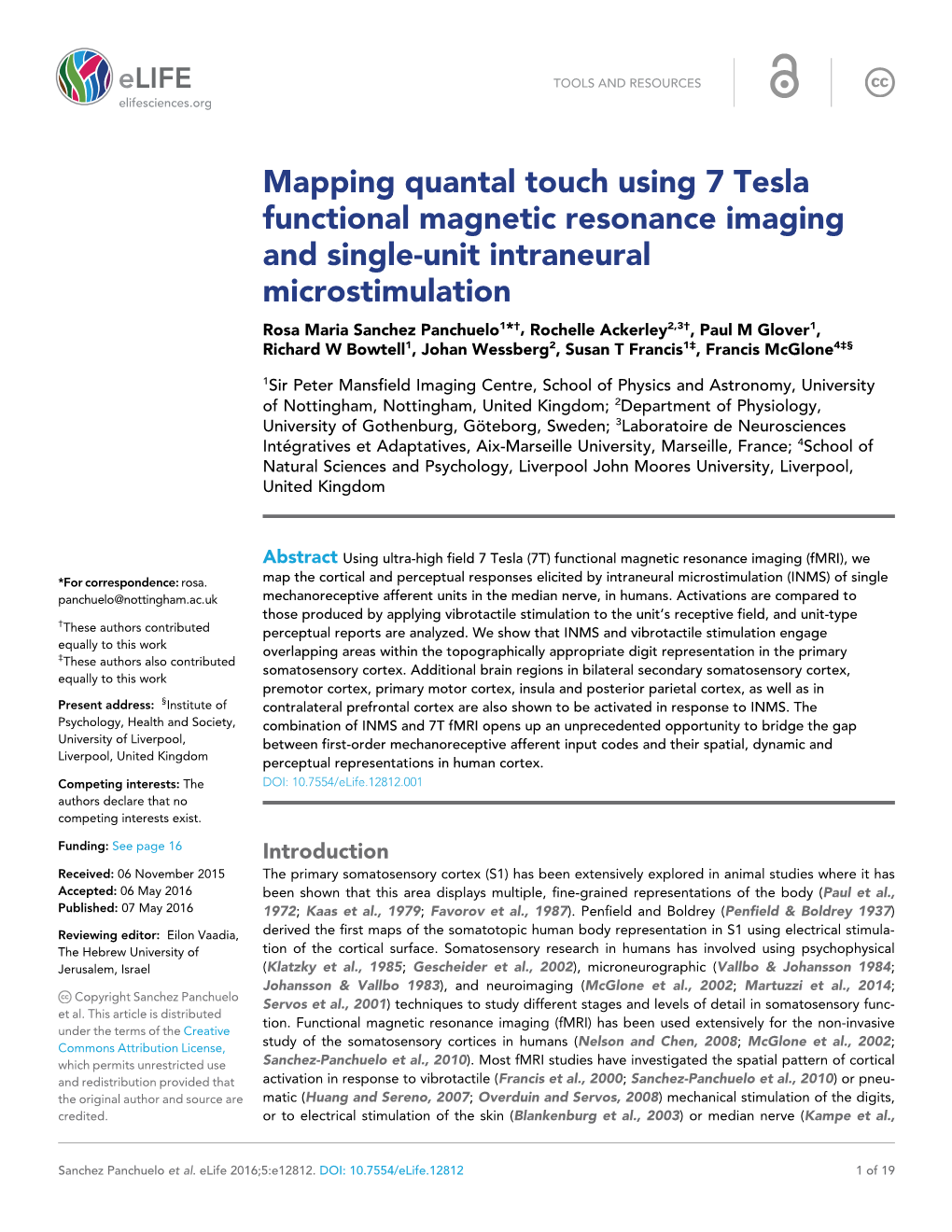 Mapping Quantal Touch Using 7 Tesla Functional Magnetic Resonance Imaging and Single-Unit Intraneural Microstimulation