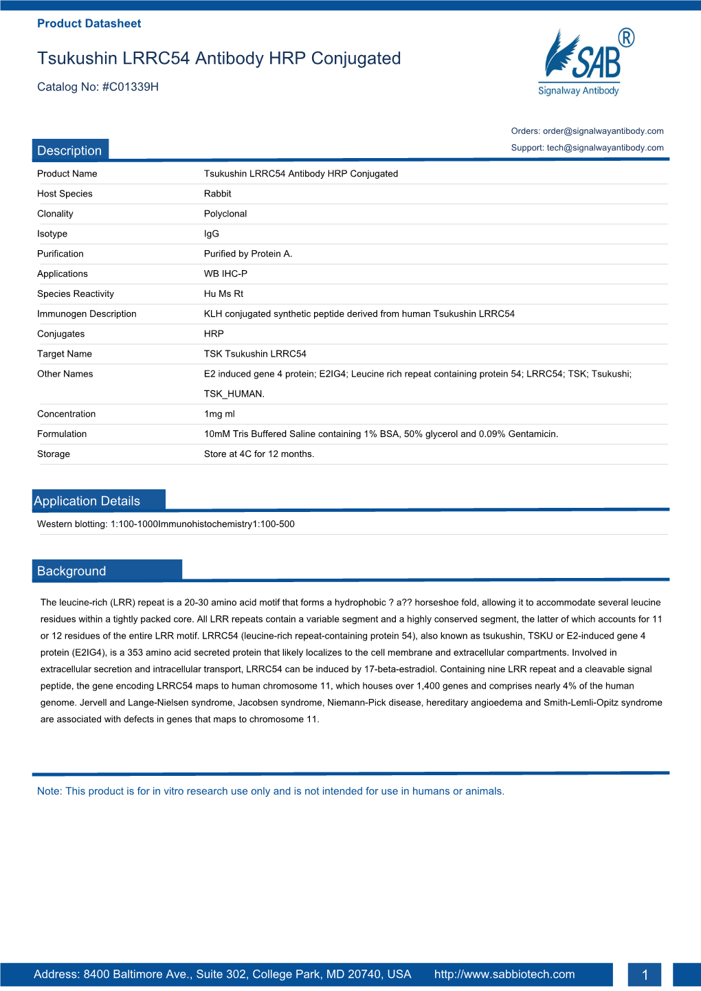 Tsukushin LRRC54 Antibody HRP Conjugated