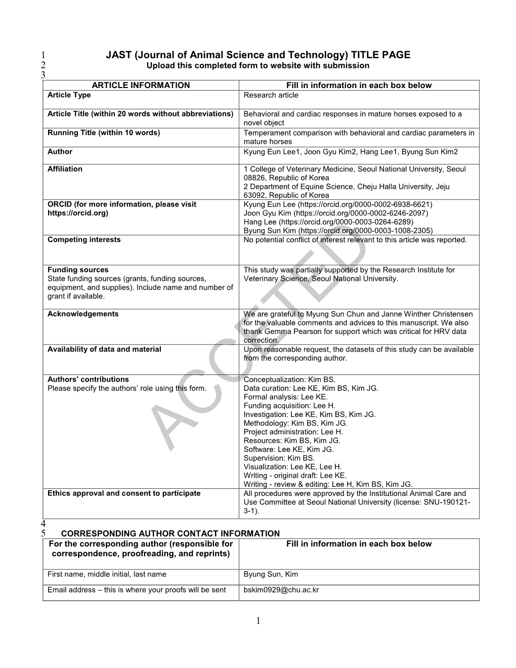 TITLE PAGE 2 Upload This Completed Form to Website with Submission 3 ARTICLE INFORMATION Fill in Information in Each Box Below Article Type Research Article