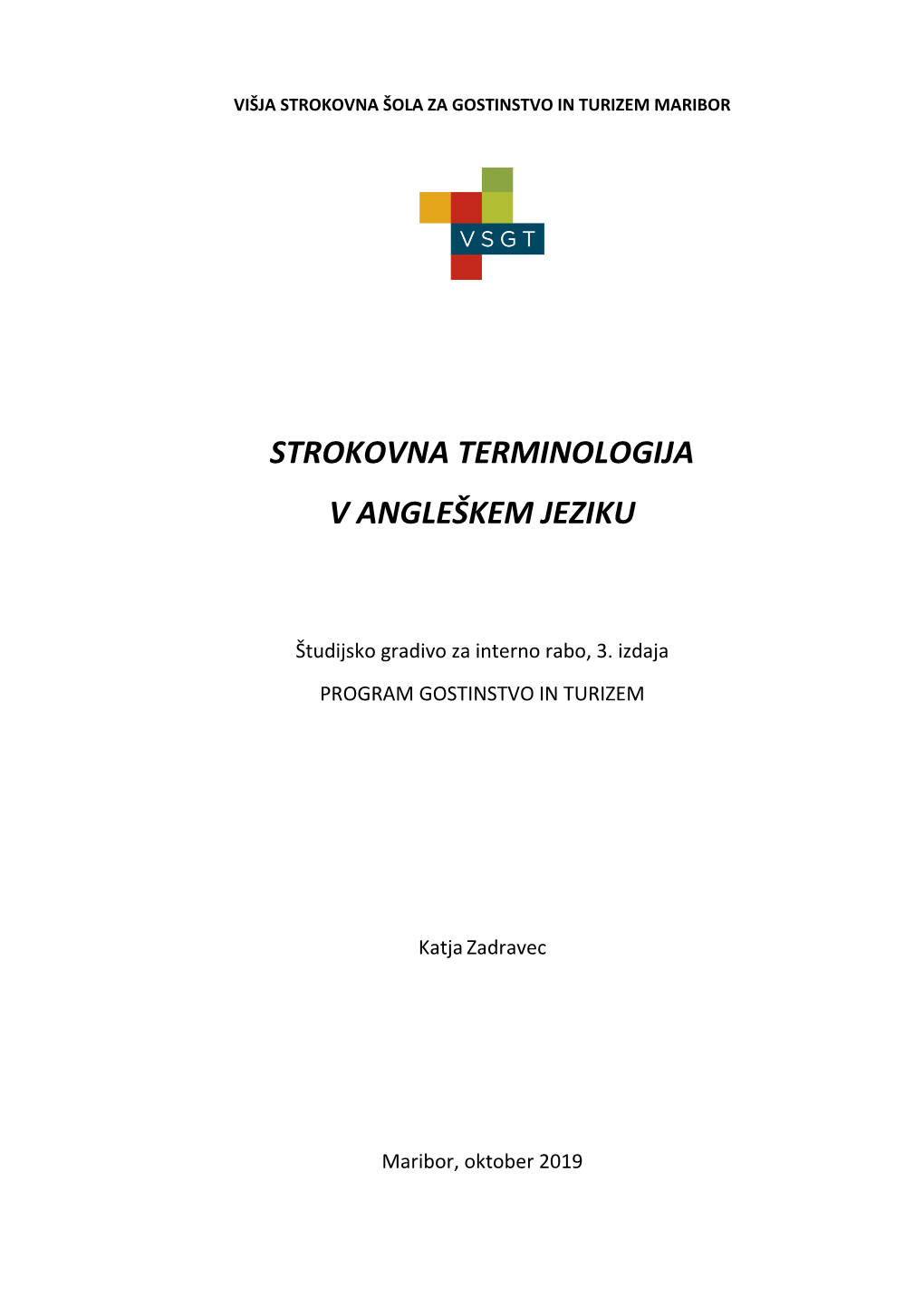 Strokovna Terminologija V Angleškem Jeziku