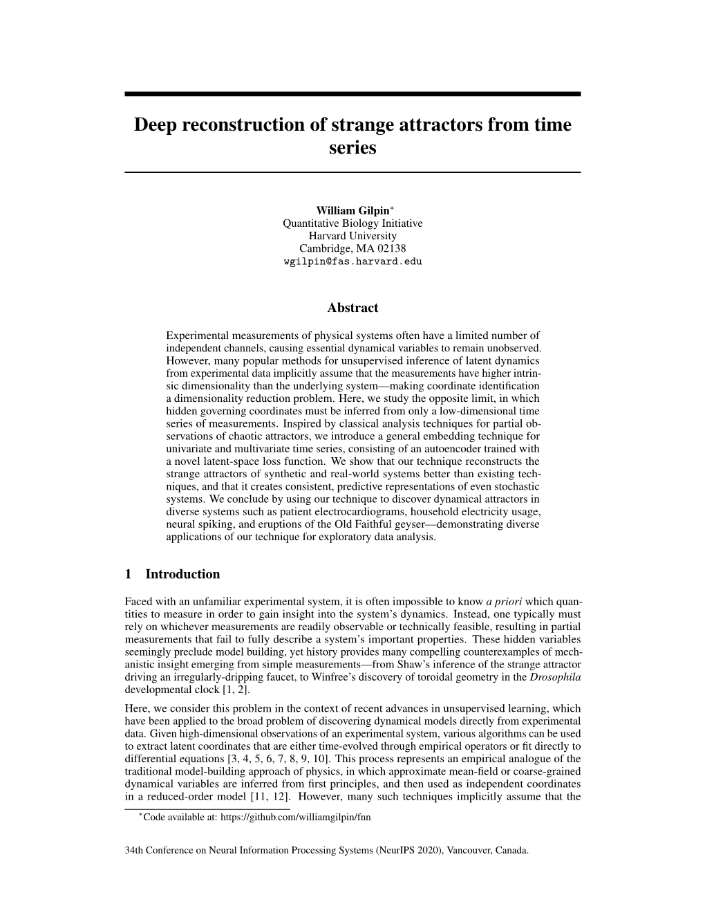 Deep Reconstruction of Strange Attractors from Time Series