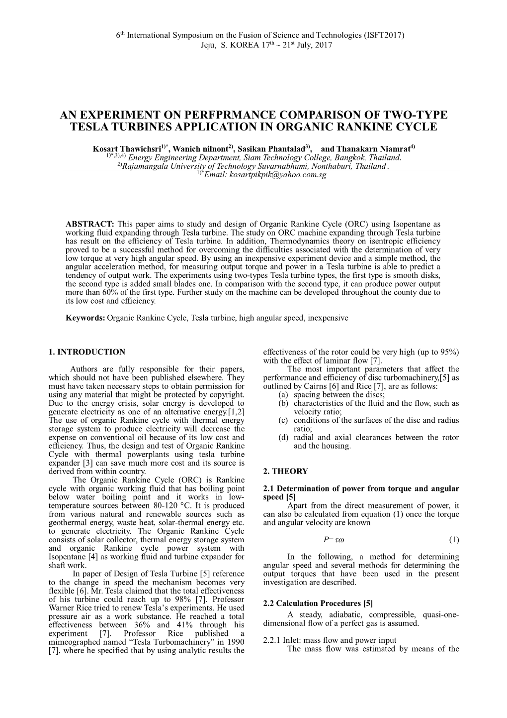 An Experiment on Perfprmance Comparison of Two-Type Tesla Turbines Application in Organic Rankine Cycle