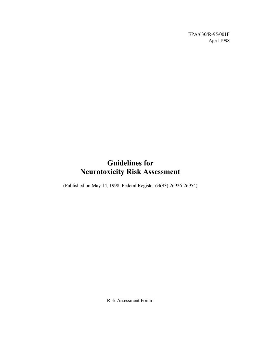 Guidelines for Neurotoxicity Risk Assessment (Pdf)