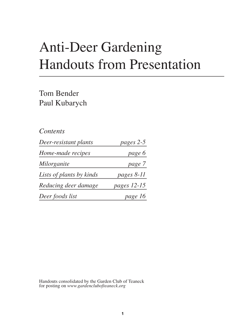 Anti-Deer Gardening Handouts from Presentation