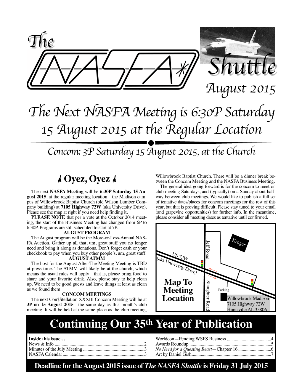 August 2015 NASFA Shuttle