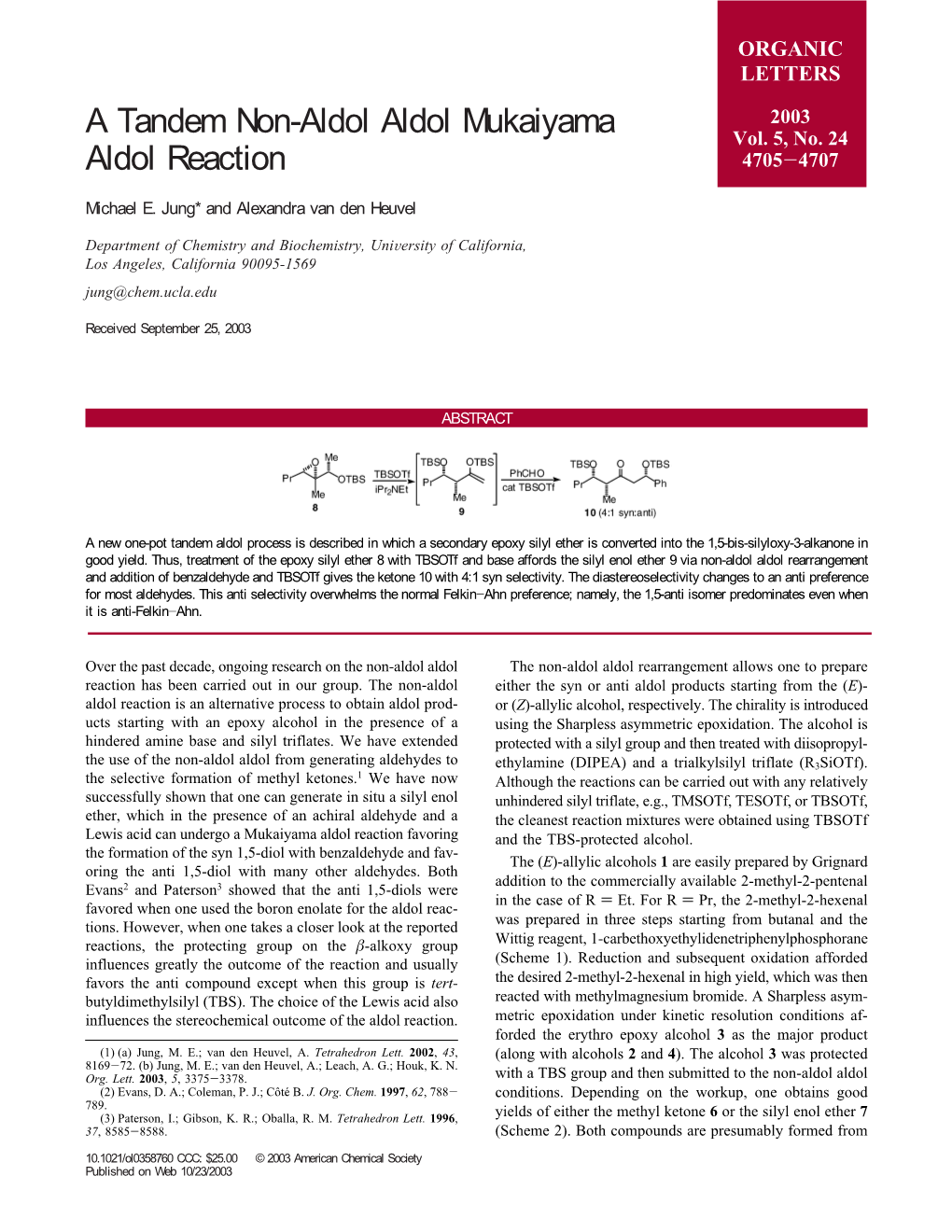 A Tandem Non-Aldol Aldol Mukaiyama Aldol Reaction
