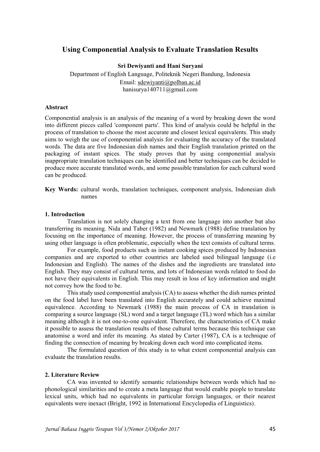 Using Componential Analysis to Evaluate Translation Results