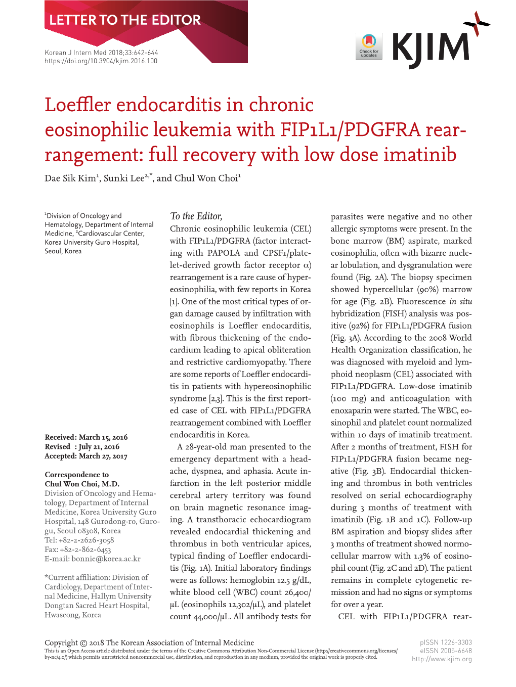 Loeffler Endocarditis in Chronic Eosinophilic Leukemia with FIP1L1