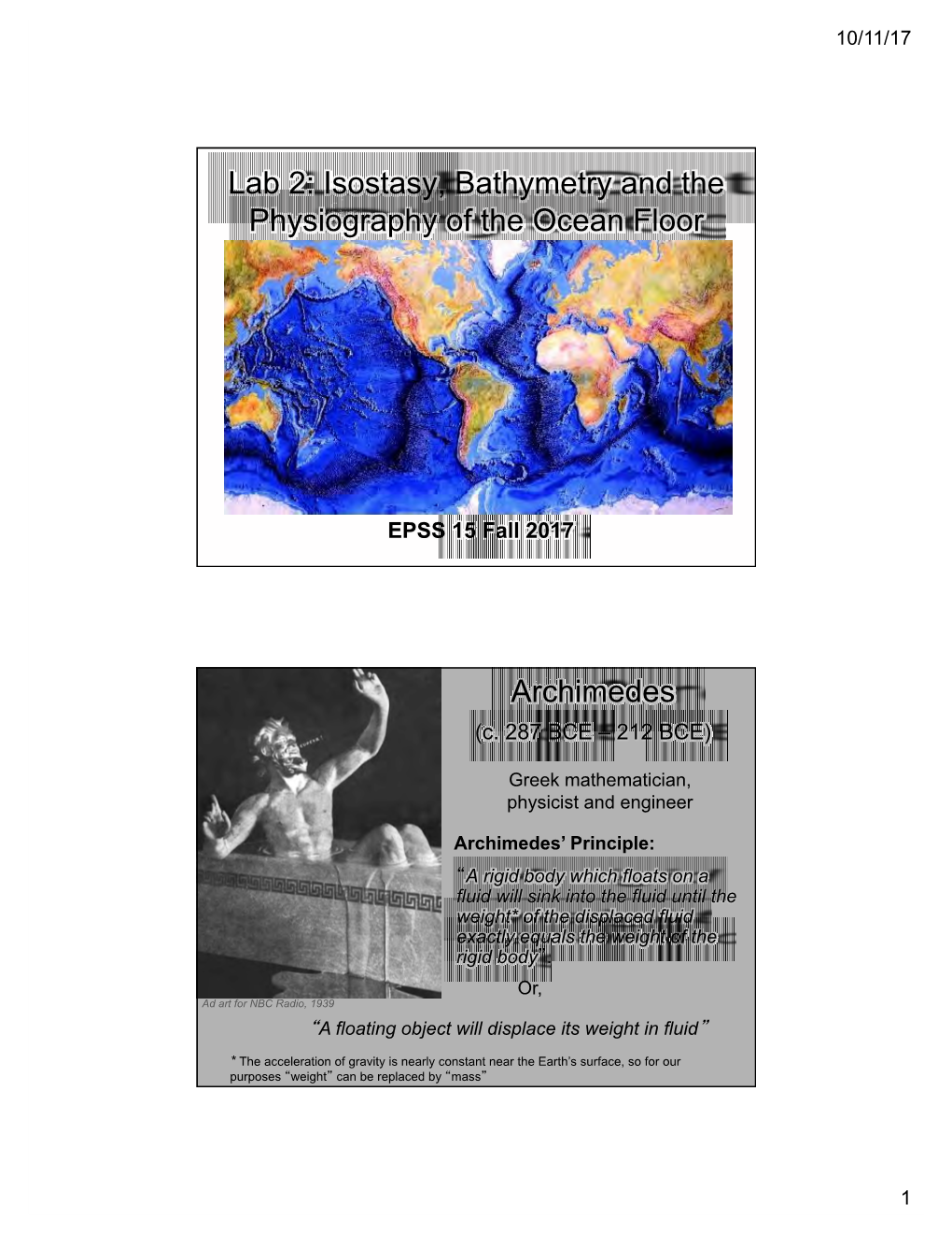 Lab 2: Isostasy, Bathymetry and the Physiography of the Ocean Floor