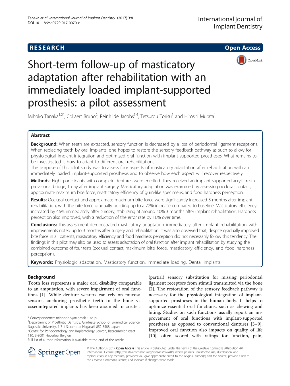 Short-Term Follow-Up of Masticatory Adaptation After Rehabilitation With