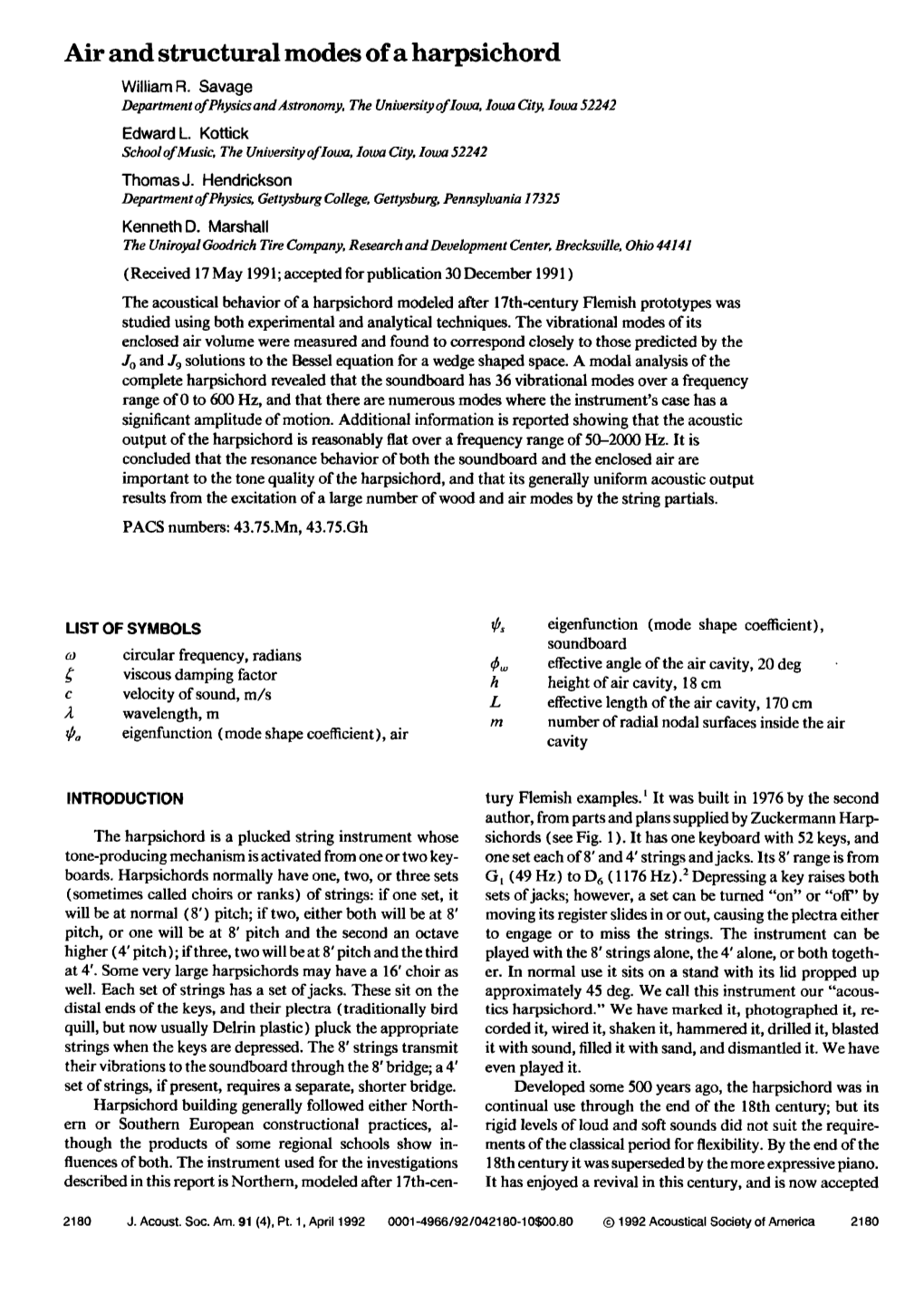 Air and Structural Modes of a Harpsichord Williamr