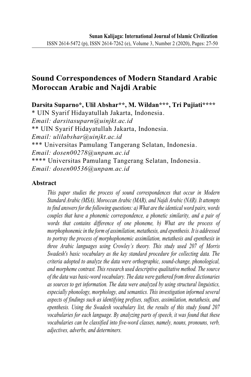 Sound Correspondences of Modern Standard Arabic Moroccan Arabic and Najdi Arabic