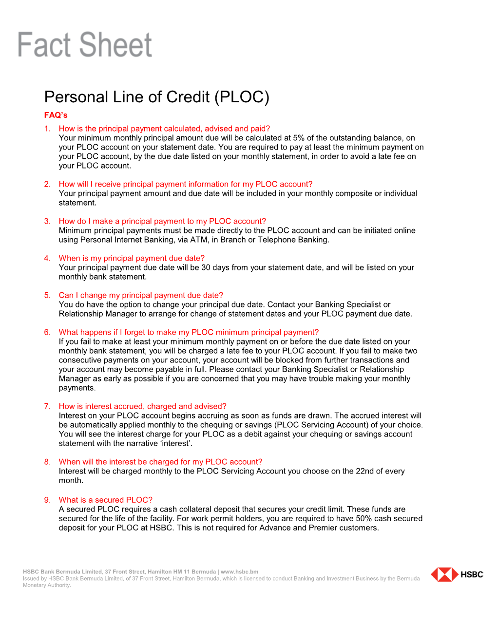 Personal Line of Credit (PLOC) FAQ’S 1