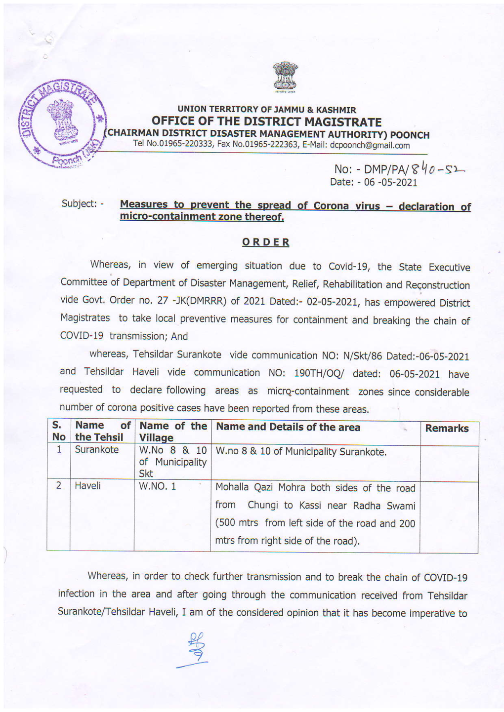 Name of Name of the Name and Details of the Area Remarks No the Tehsil Villaqe 1 Suran Kote W.No I & 10 W.No 8 & 10 of Municipality Surankote