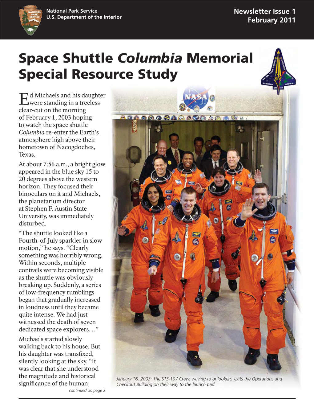 Space Shuttle Columbia Memorial Special Resource Study