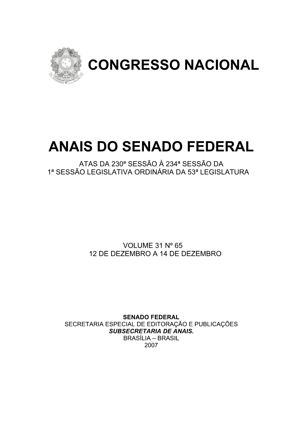 Congresso Nacional Anais Do Senado Federal