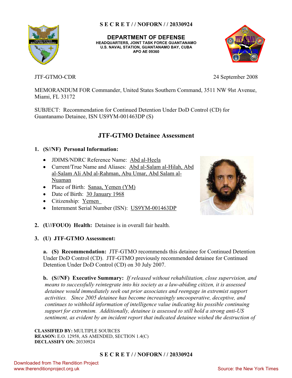 JTF-GTMO Detainee Assessment