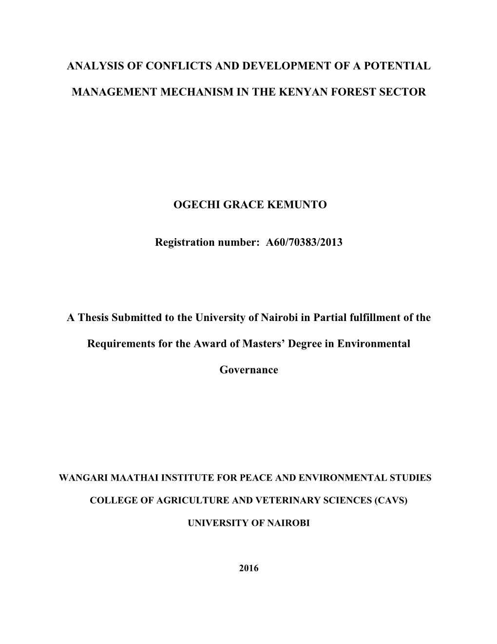 Analysis of Conflicts and Development of a Potential